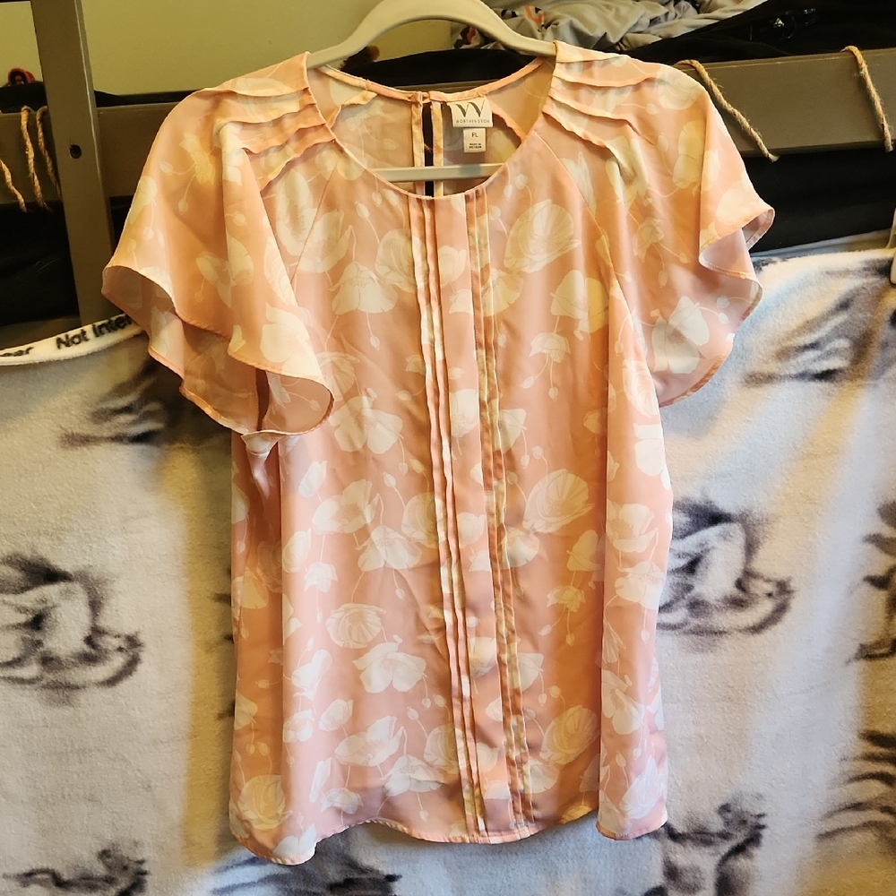 Worthington Pink Flutter Sleeve Blouse